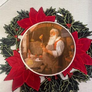 Norman Rockwell Christmas Plate with Red and Green Details